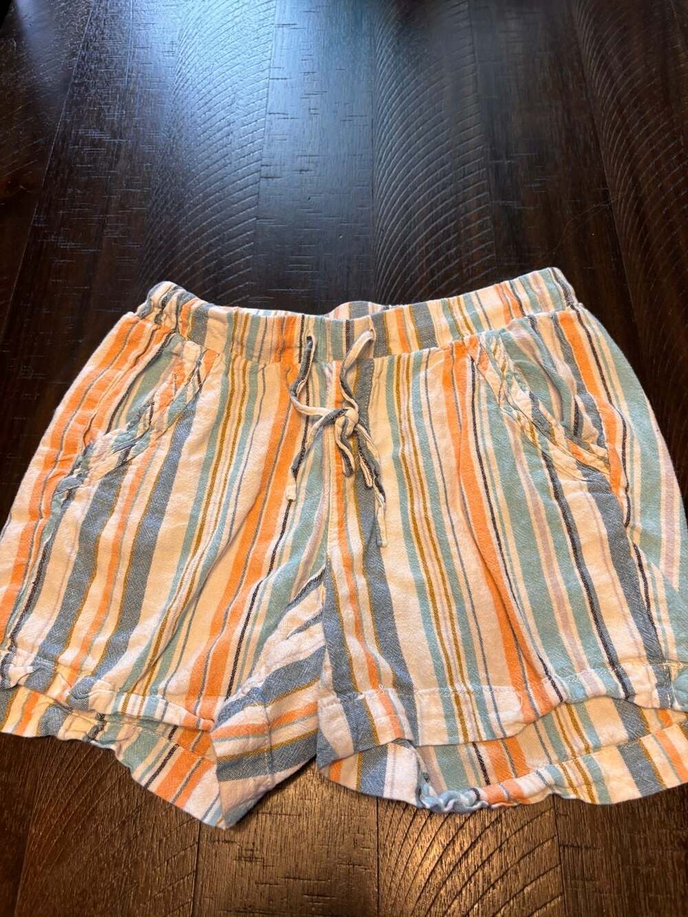 Briggs Shorts Size S Striped Linen Blend Drawstring